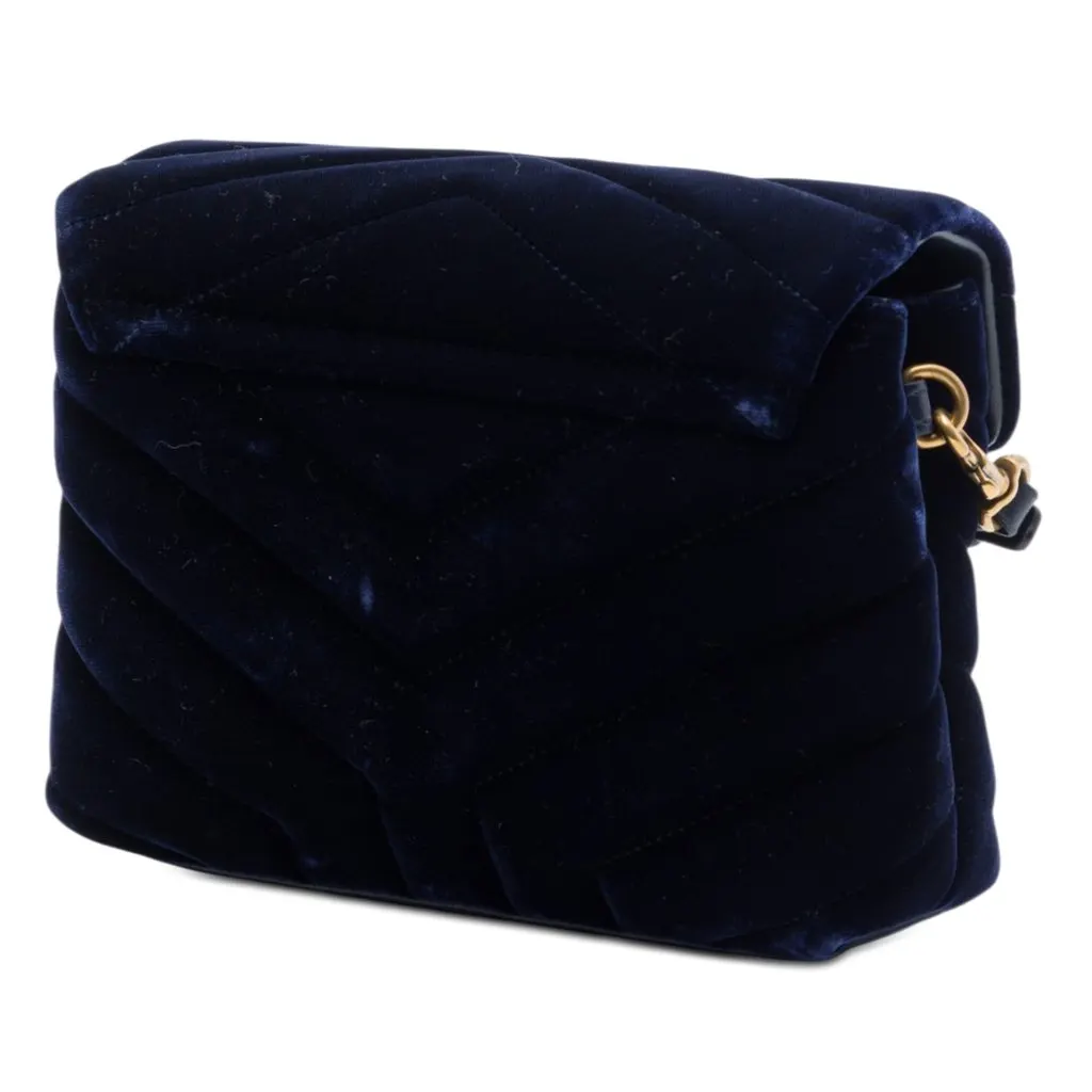 Saint Laurent Toy Matelasse Velvet Monogram LouLou Crossbody Blue Very good - Back View