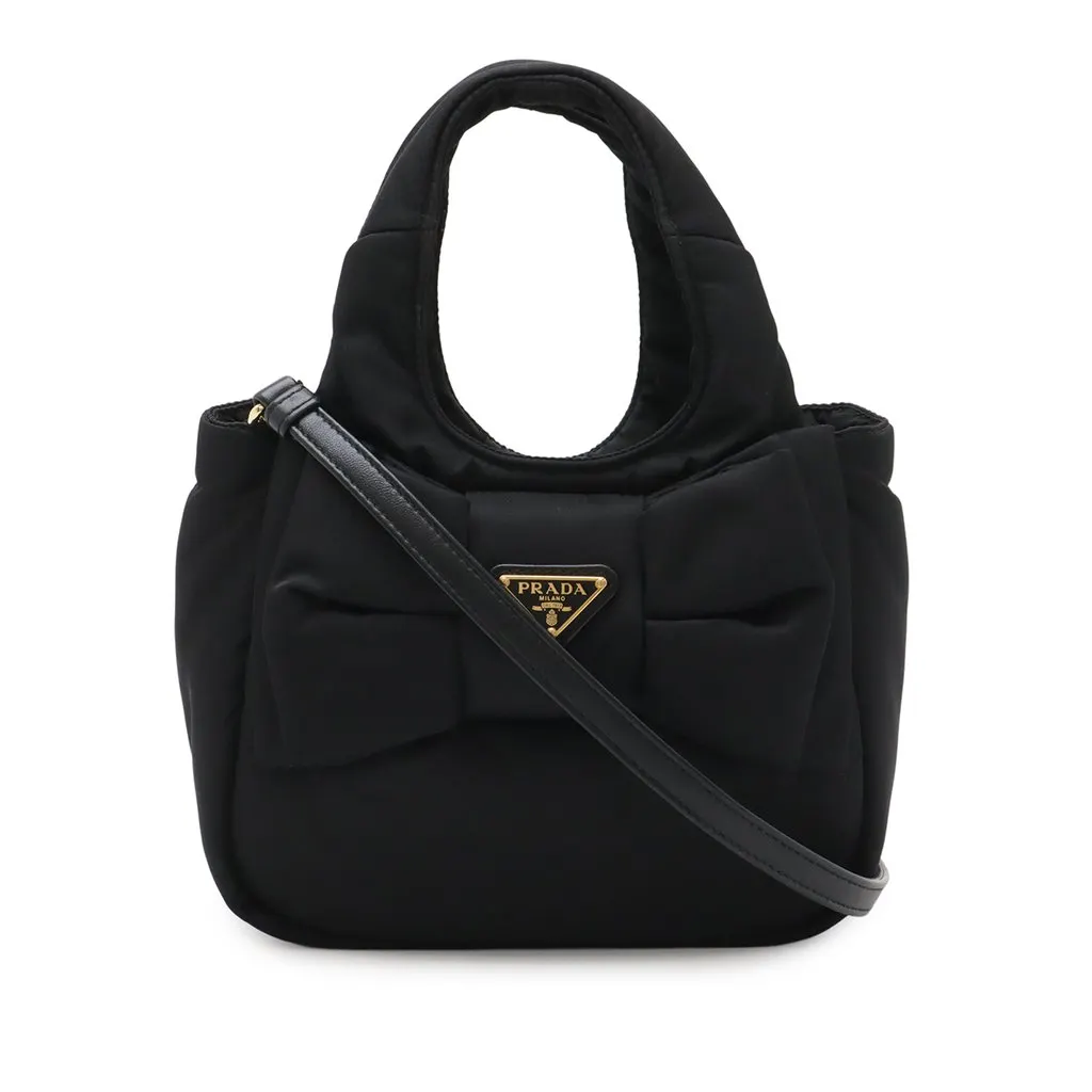 Prada Mini Padded Re Nylon Bow Satchel Black Very good - Front View