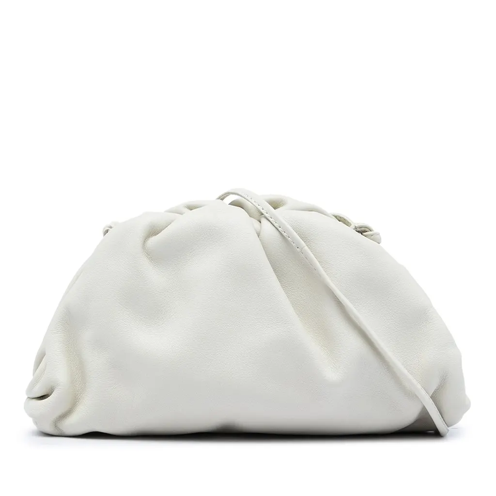 Bottega Veneta Lambskin The Mini Pouch Crossbody White Leather Very good - Front View