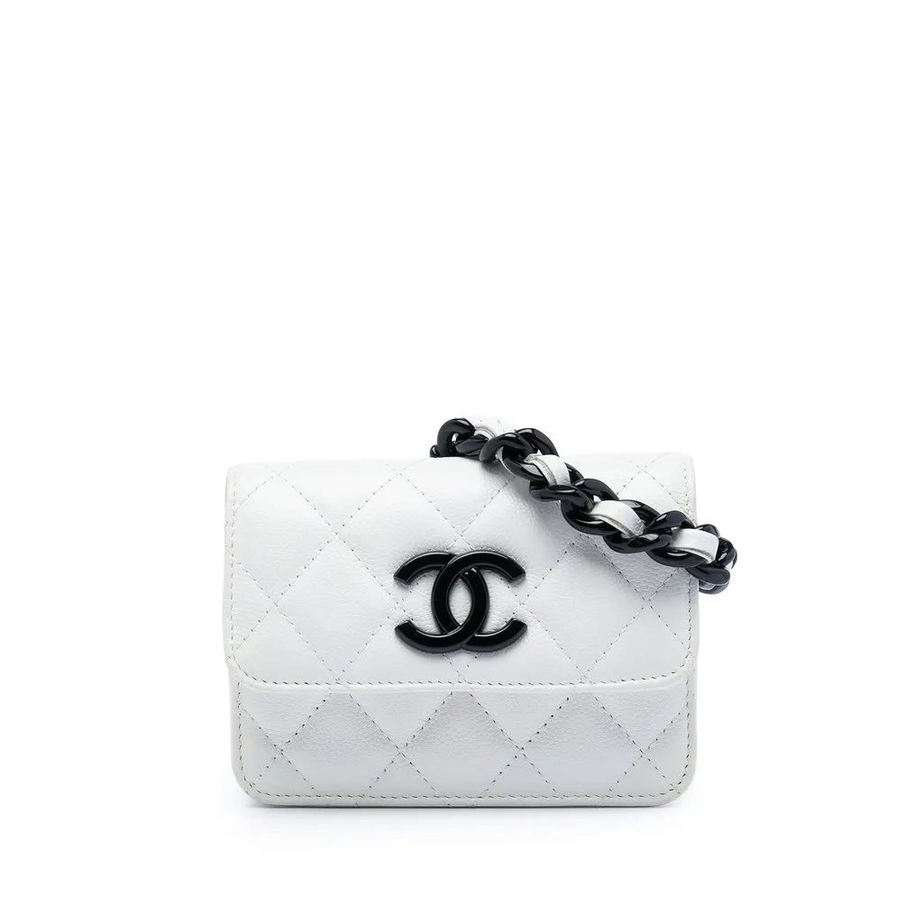 Chanel Quilted Caviar My Everything Belt Bag White Leather Very good - Front View