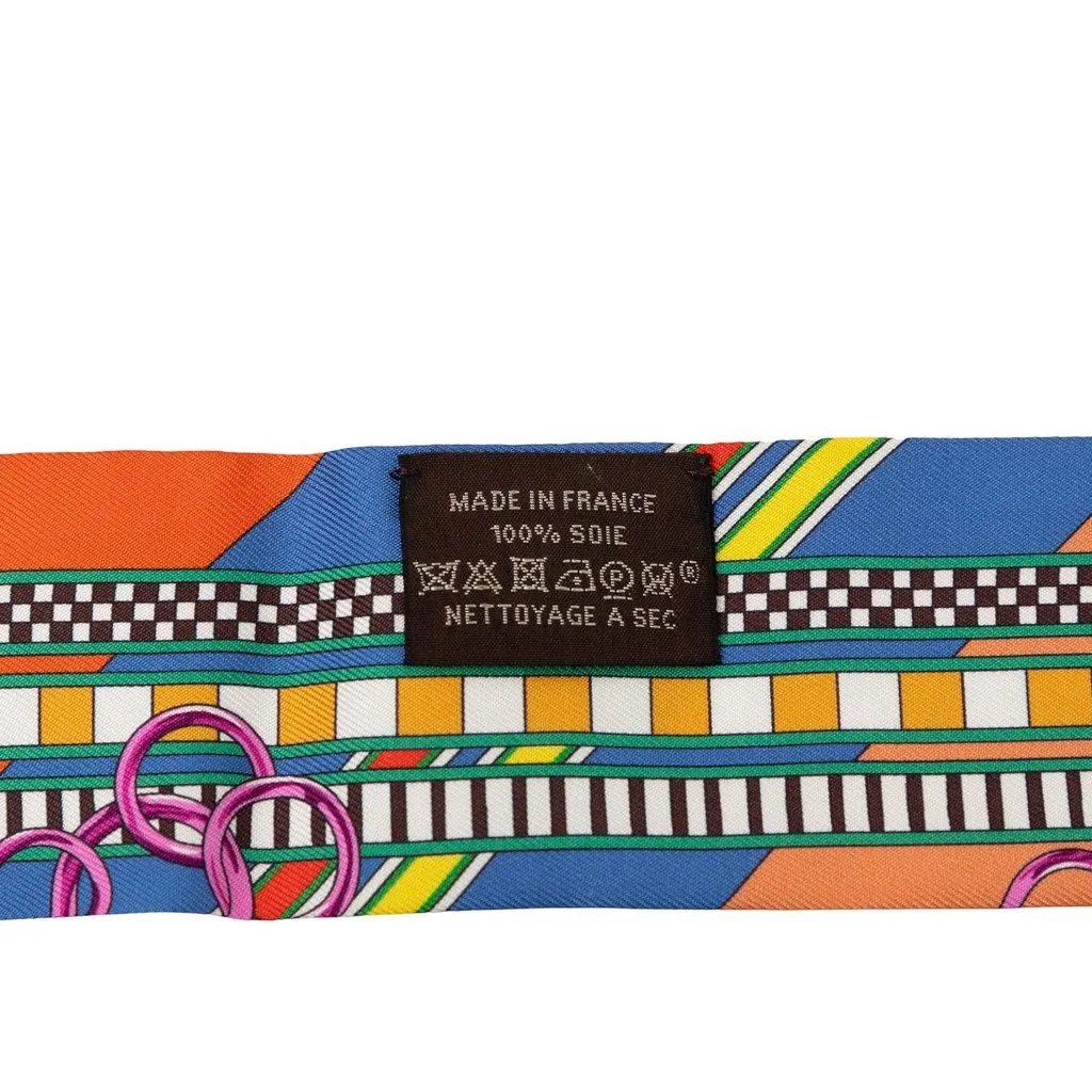 Hermès Brides et Gris Silk Twilly Scarf Blue Never worn - Inside View
