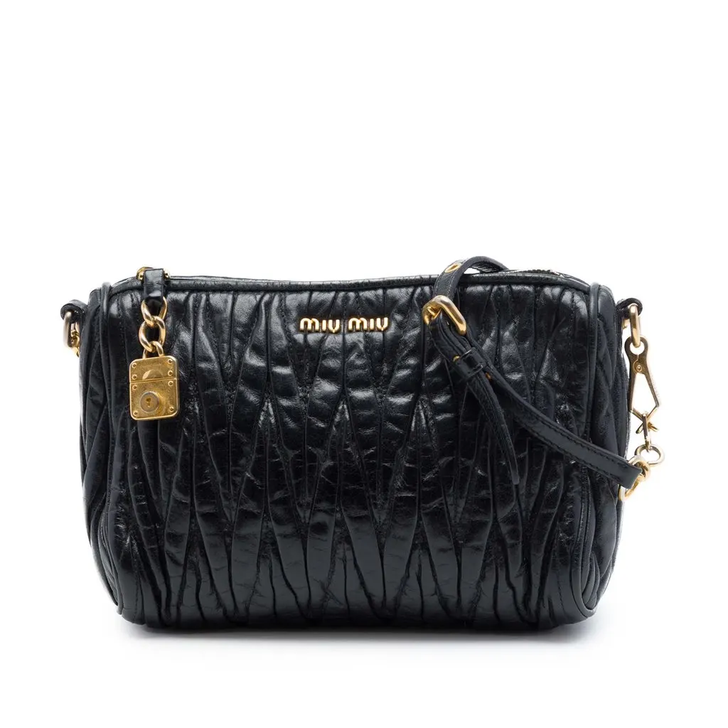 Miu Miu Matelasse Nappa Lux Charm Shoulder Bag Black Leather Very good - Front View