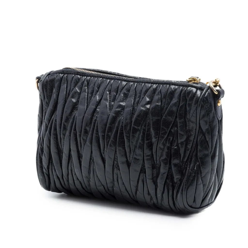 Miu Miu Matelasse Nappa Lux Charm Shoulder Bag Black Leather Very good - Back View