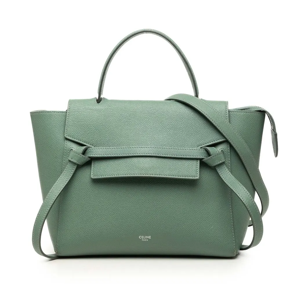 Celine Micro Grained Calfskin Belt Bag Green Leather Very good - Front View