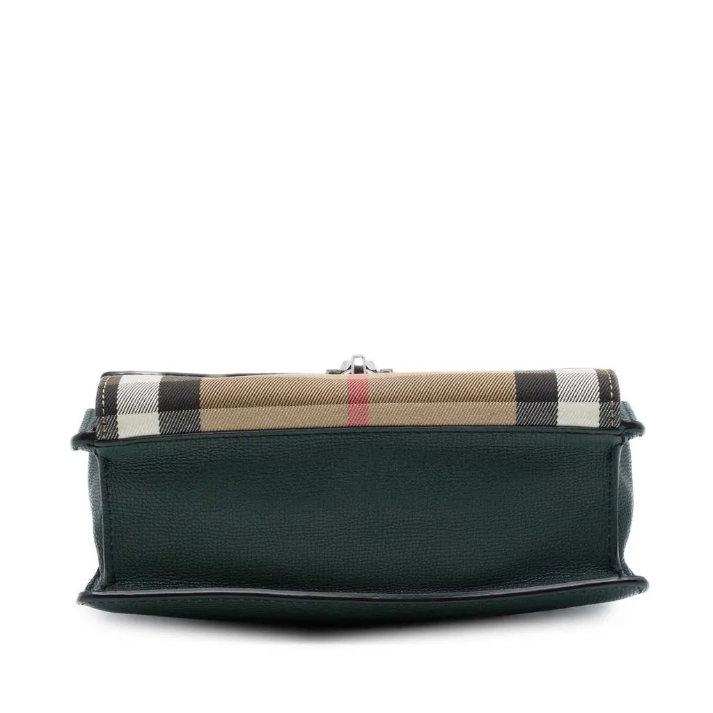 Burberry Small Leather and House Check Canvas Derby Macken Crossbody Green Leather Good - Inside View