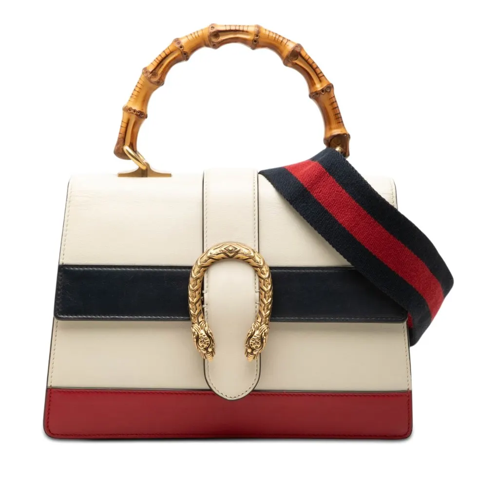 Gucci Medium Leather Bamboo Dionysus Web Satchel White Leather Very good - Front View