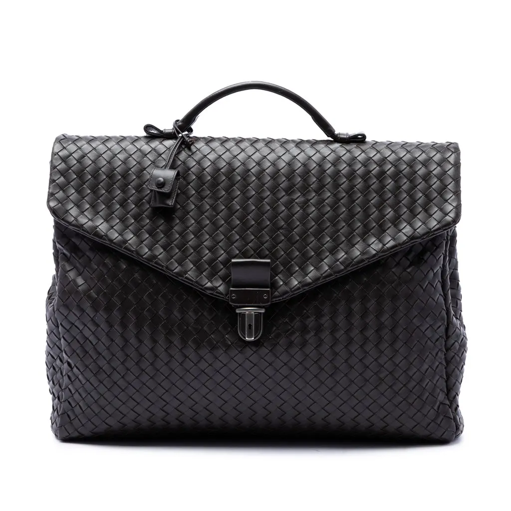 Bottega Veneta Nappa Intrecciato Business Bag Brown Leather Very good - Front View