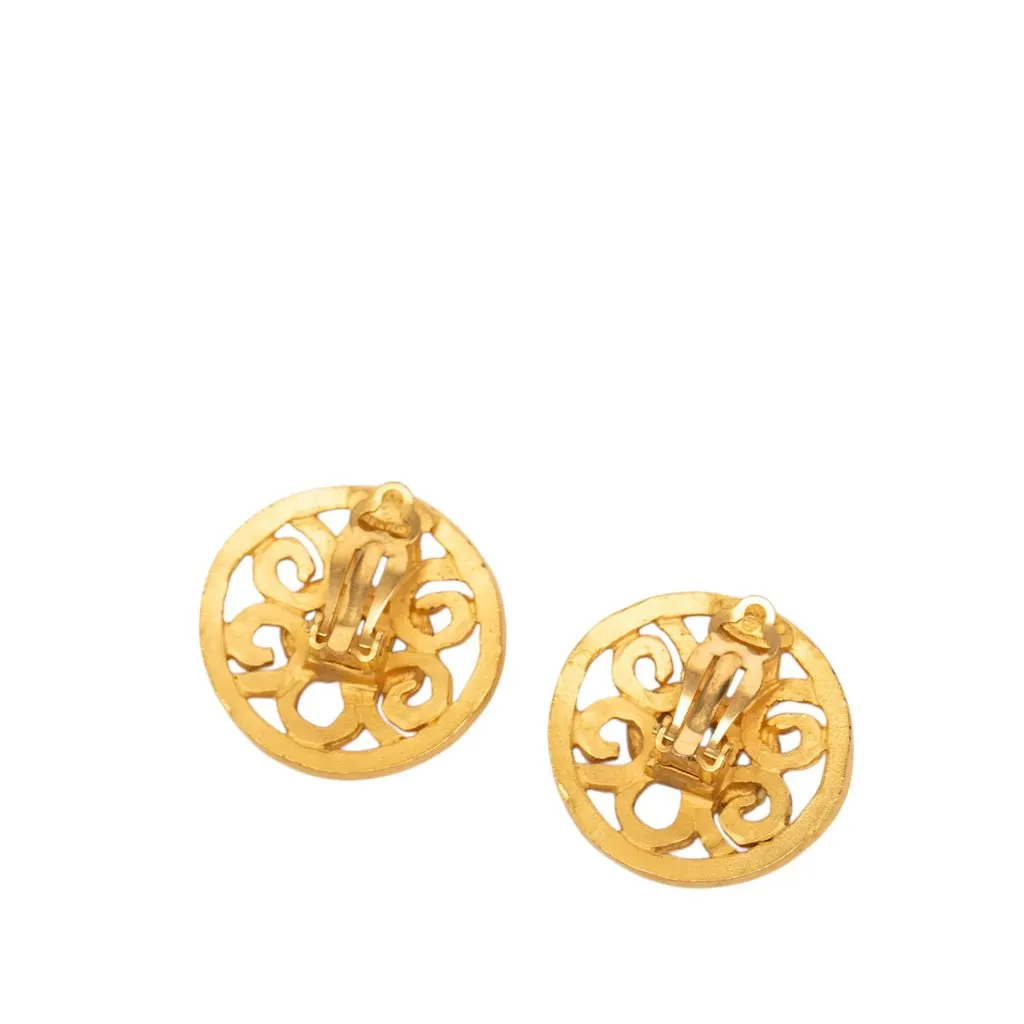 Chanel CC Gold Plated Round Clip On Earrings Gold Metal Very good - Back View