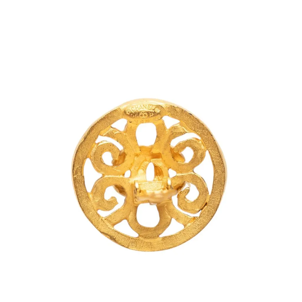 Chanel CC Gold Plated Round Clip On Earrings Gold Metal Very good - Inside View