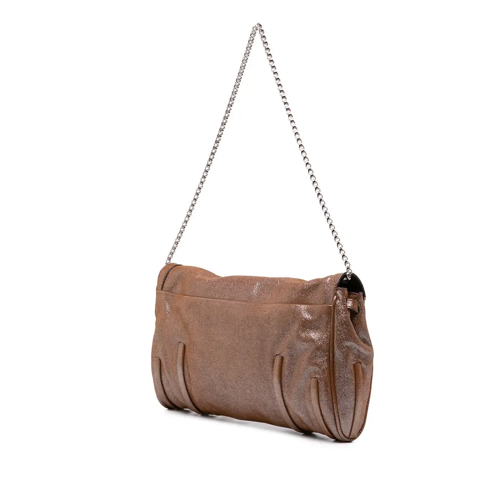 Celine Glitter Leather Chain Flap Brown Leather Good - Back View