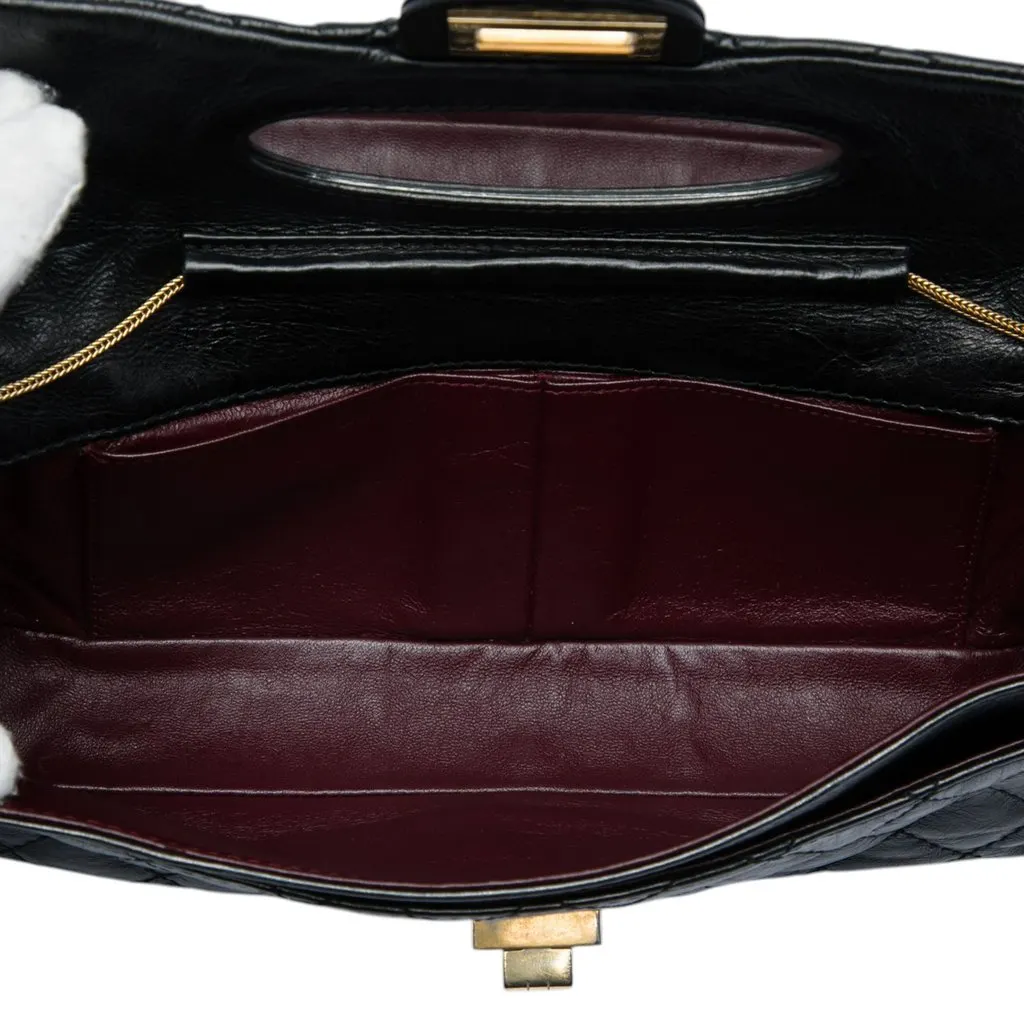 Chanel Quilted Glazed Calfskin Reissue 2.55 East West Single Flap Black Leather Very good - Model View
