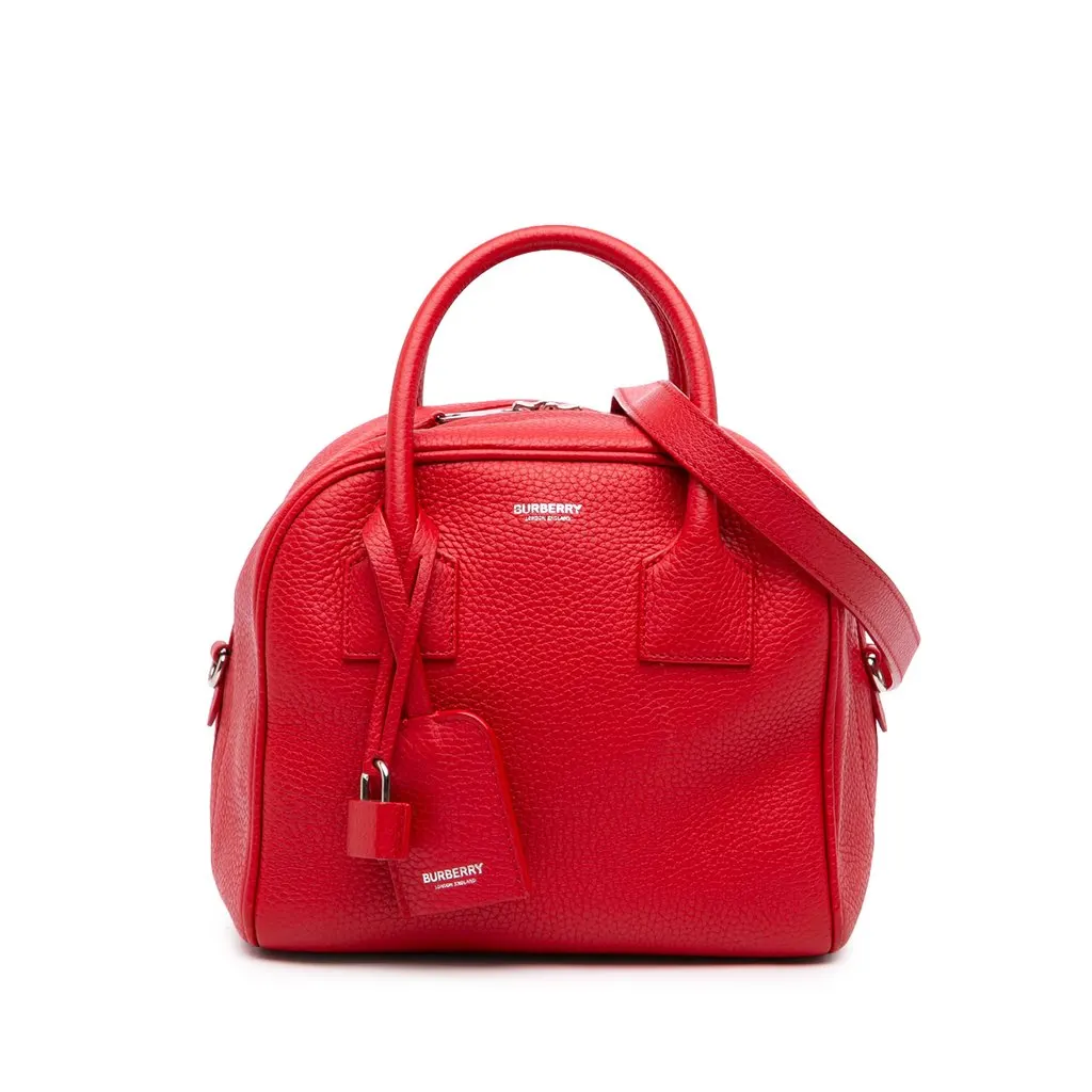 Burberry Small Grained Calfskin Cube Satchel Red Leather Good - Front View