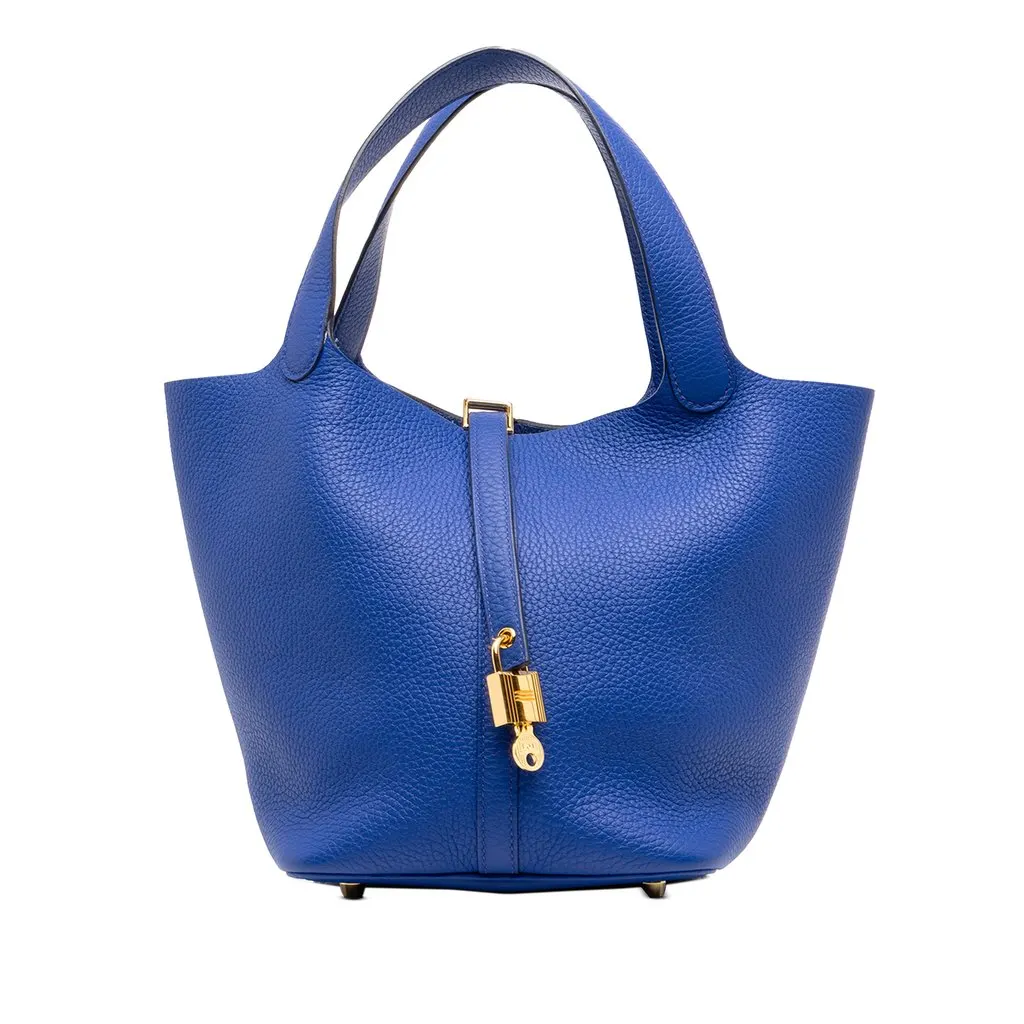 Hermès Clemence Picotin Lock 18 Blue Leather Good - Front View
