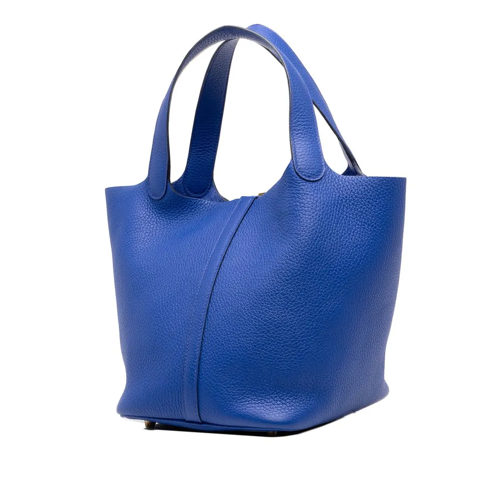 Hermès Clemence Picotin Lock 18 Blue Leather Good - Back View