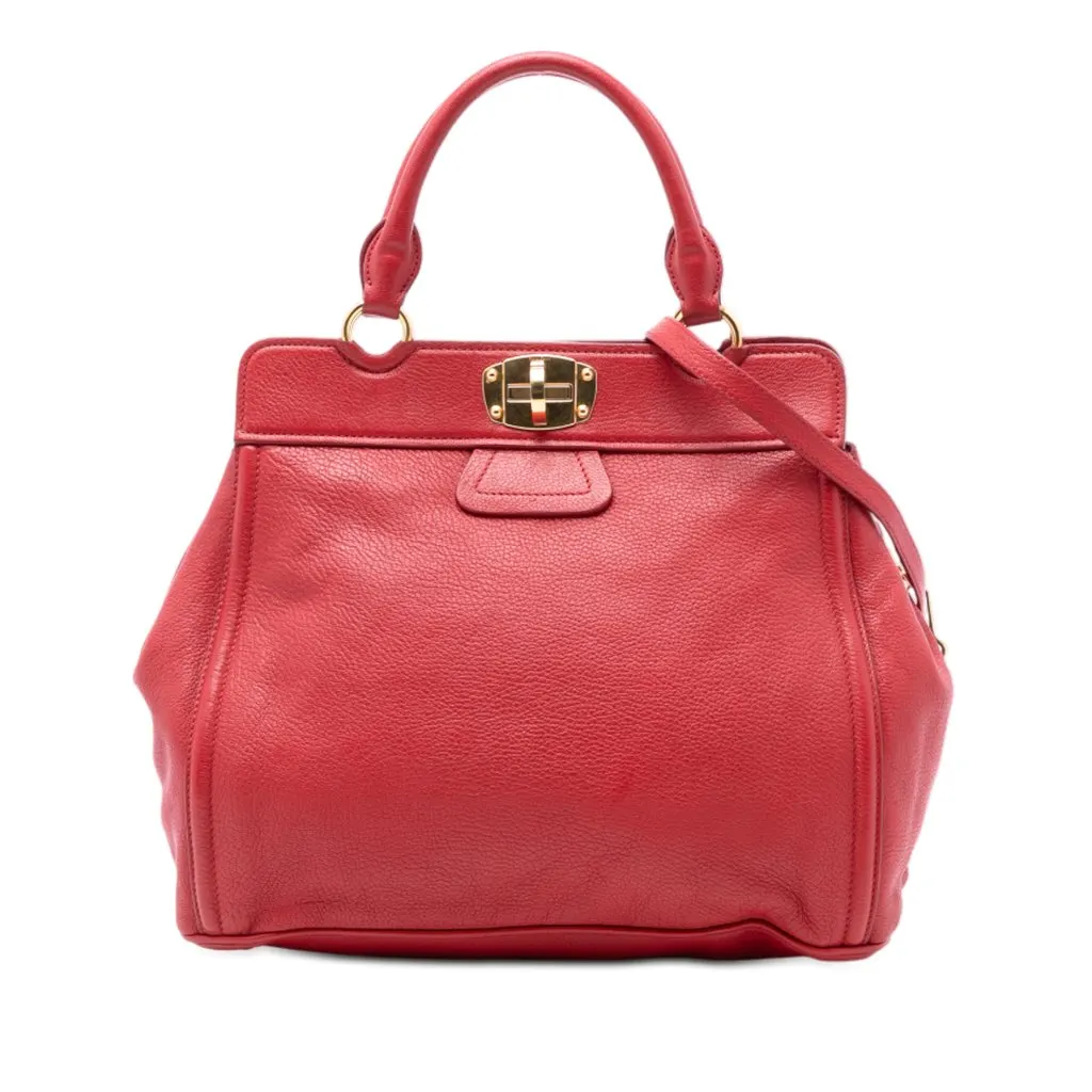 Miu Miu Nappa Turn Lock Frame Top Handle Bag Red Leather Very good - Front View