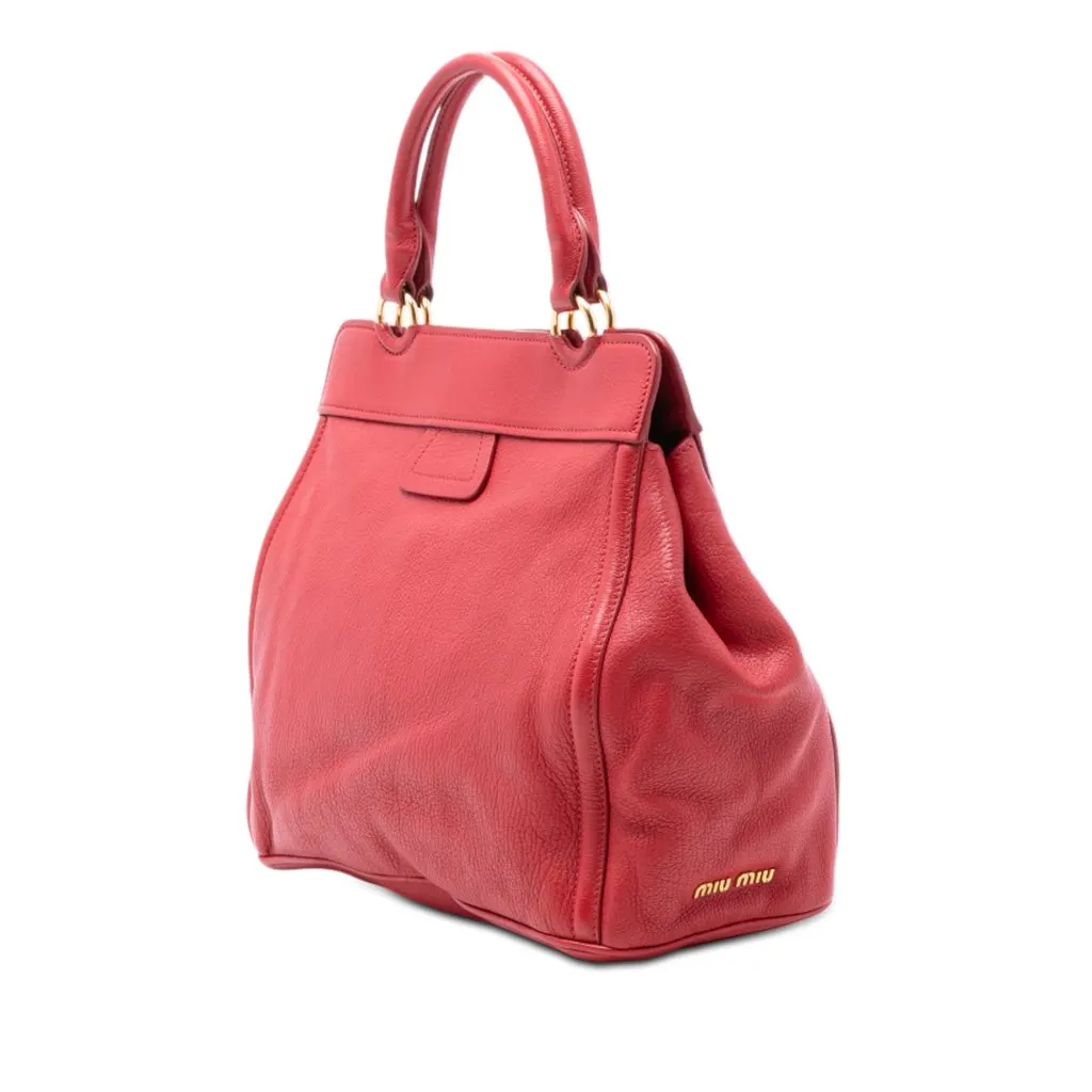 Miu Miu Nappa Turn Lock Frame Top Handle Bag Red Leather Very good - Back View