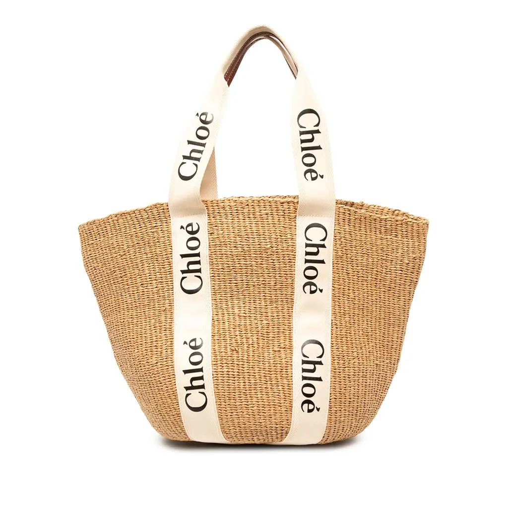 Chloé Raffia Woody Basket Tote Beige Rattan Very good - Front View