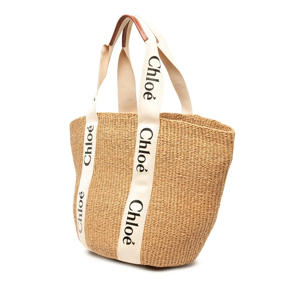 Chloé Raffia Woody Basket Tote Beige Rattan Very good - Back View