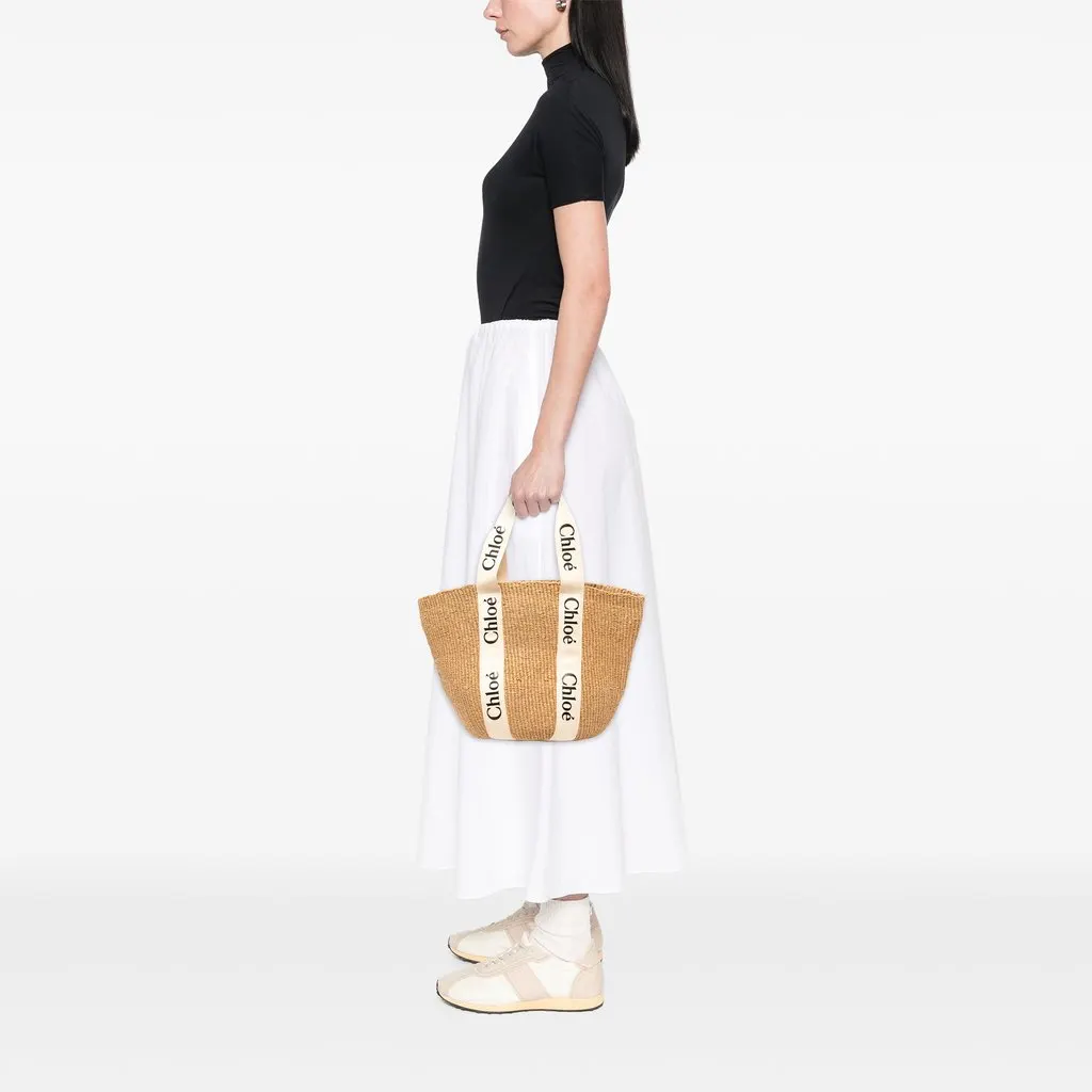 Chloé Raffia Woody Basket Tote Beige Rattan Very good - Box View