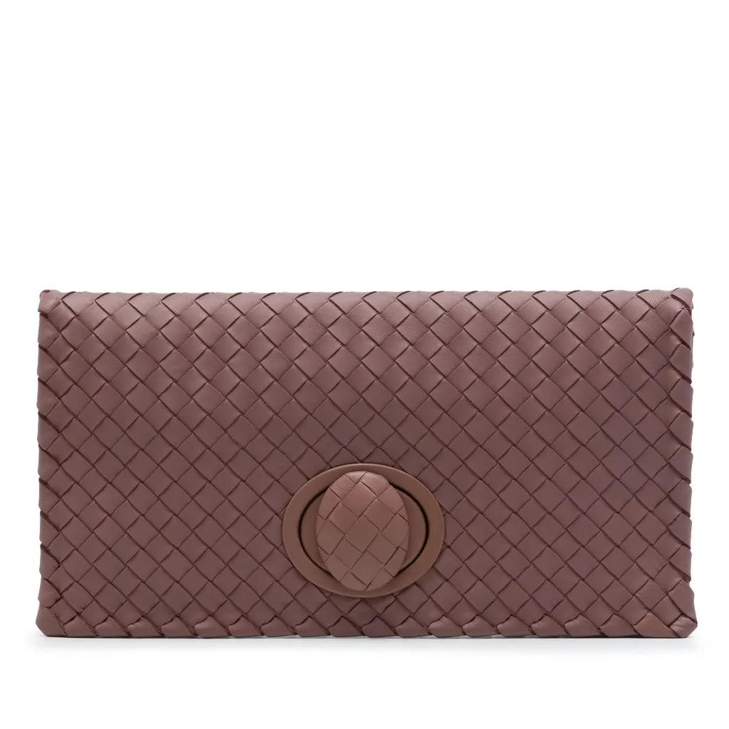 Bottega Veneta Nappa Intrecciato Turn Lock Clutch Pink Leather Very good - Front View