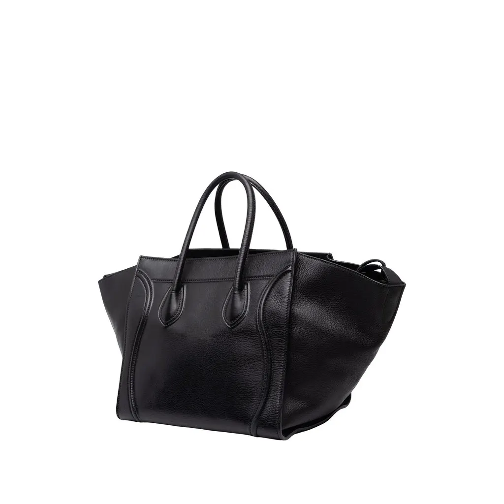 Celine Medium Leather Phantom Luggage Tote Black Leather Good - Back View