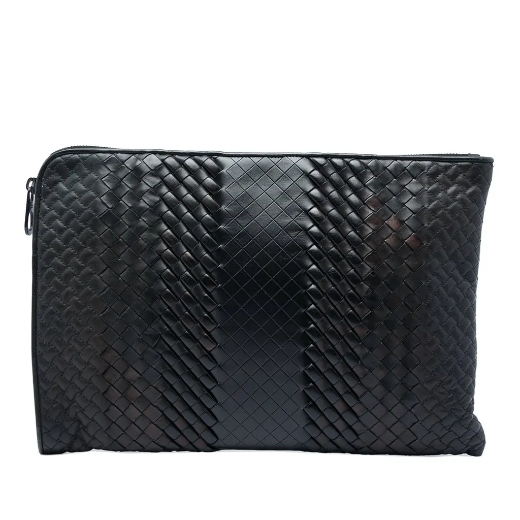 Bottega Veneta Nappa Intreccio Imperatore Zip Clutch Brown Leather Very good - Front View