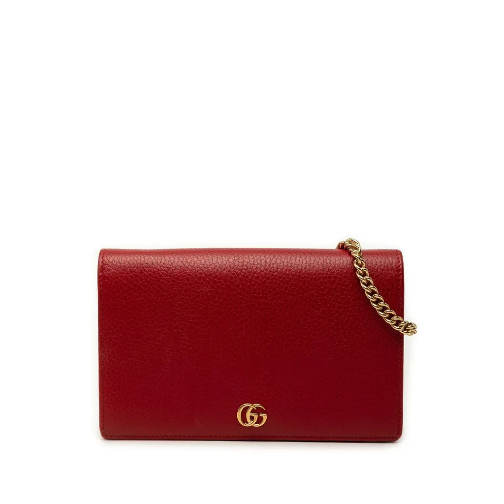 Gucci GG Marmont Leather Wallet On Chain Red Leather Very good - Front View