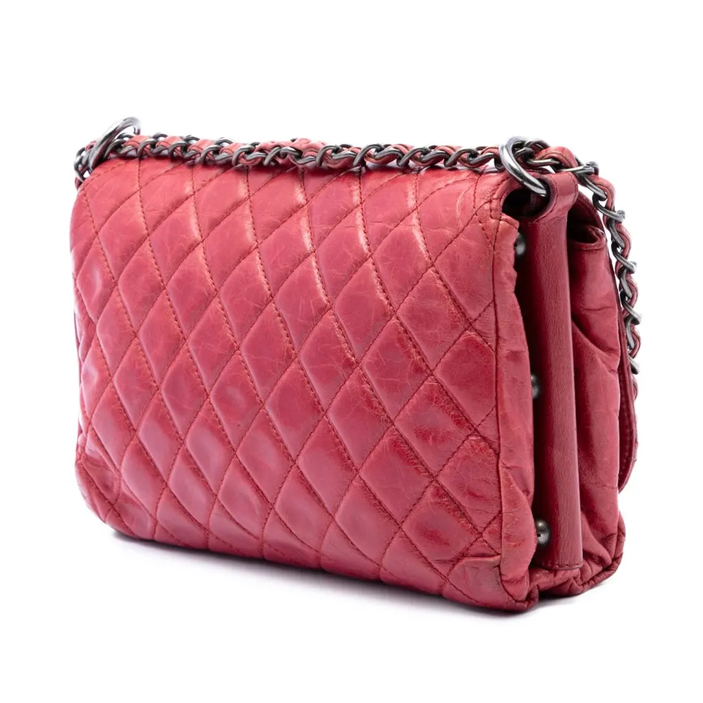 Chanel Quilted Glazed Calfskin Soft Boy Flap Red Leather Very good - Back View