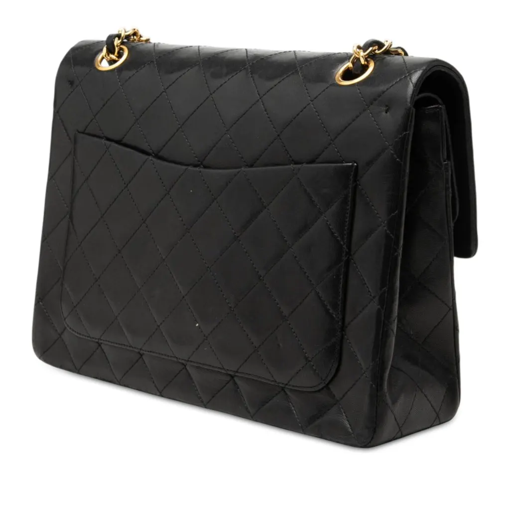 Chanel Medium Tall Classic Lambskin Double Flap Black Leather Very good - Back View