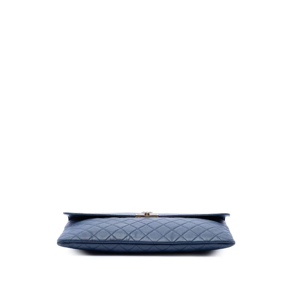 Chanel Large Quilted Caviar Golden Class O Case Clutch Blue Leather Very good - Inside View