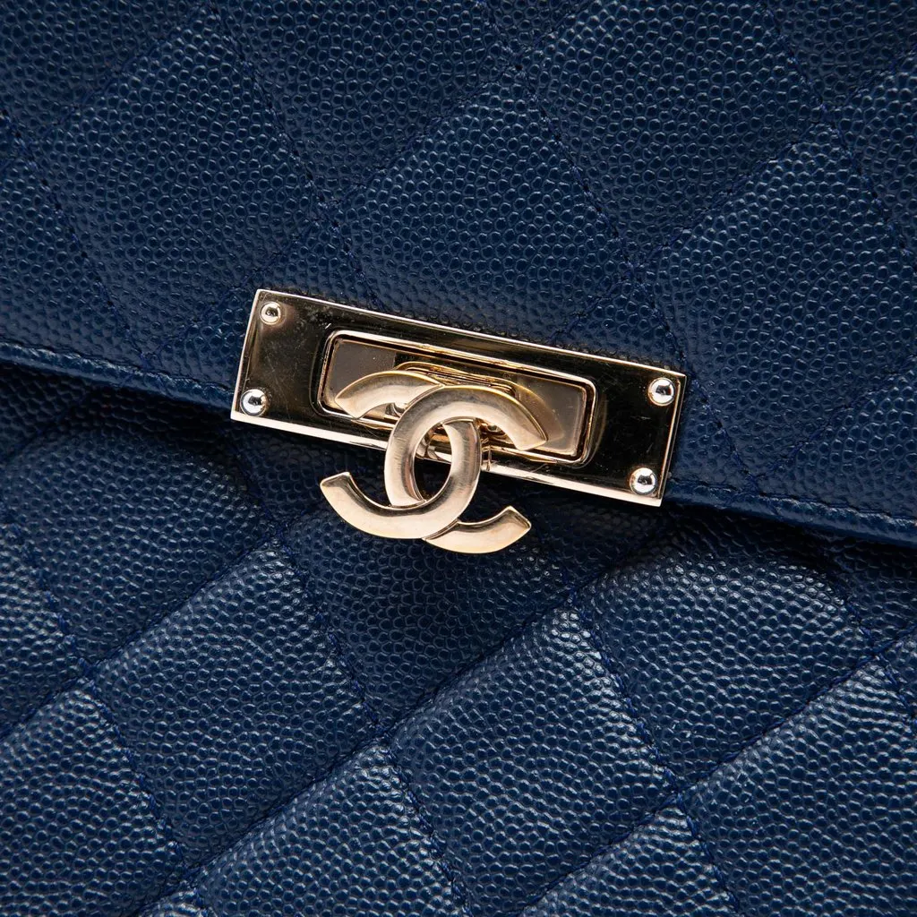 Chanel Large Quilted Caviar Golden Class O Case Clutch Blue Leather Very good - Box View