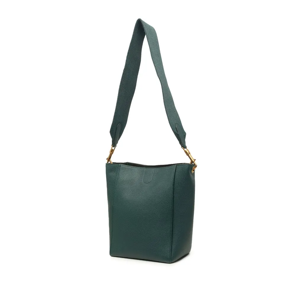 Celine Small Soft Grained Calfskin Seau Sangle Bucket Bag Green Leather Good - Back View
