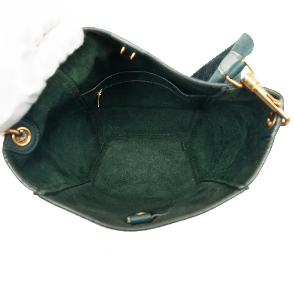 Celine Small Soft Grained Calfskin Seau Sangle Bucket Bag Green Leather Good - Model View