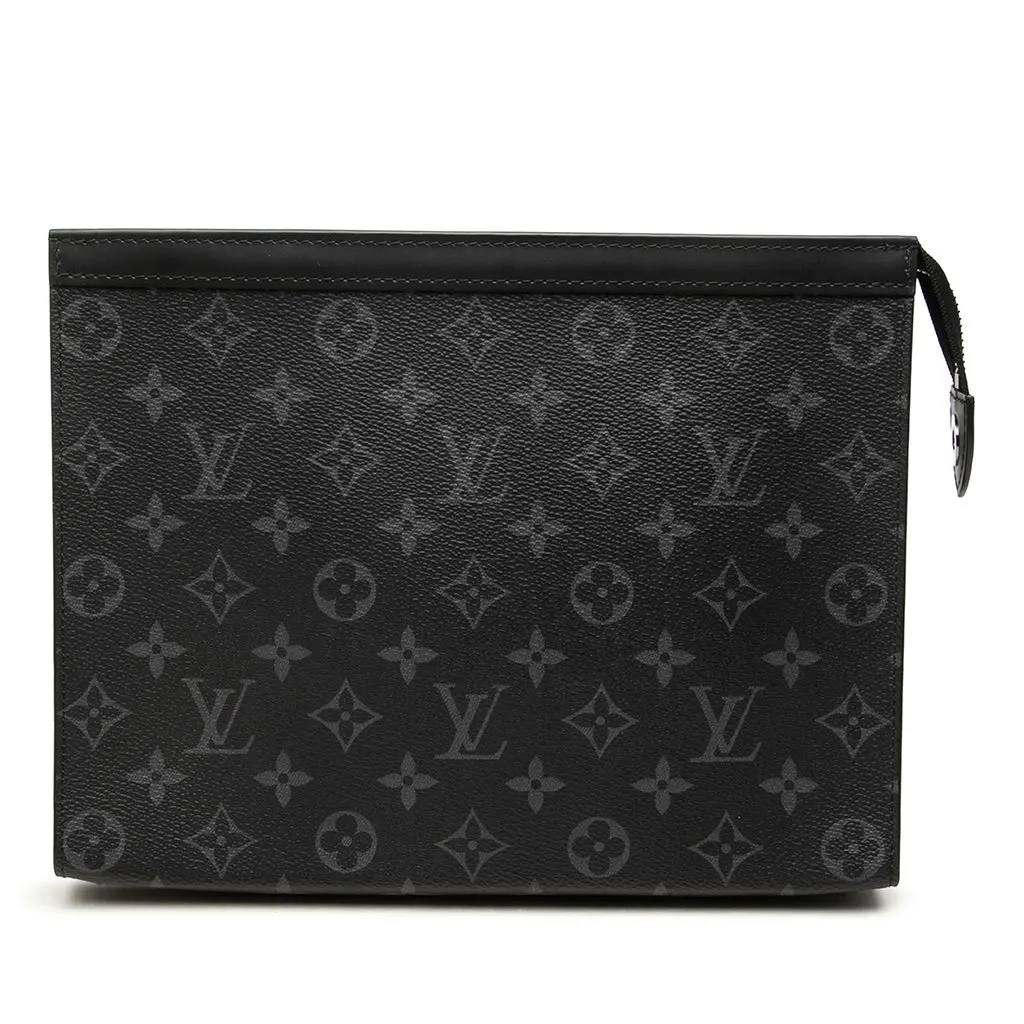 Louis Vuitton Monogram Eclipse Pochette Voyage MM Black Canvas Good - Front View
