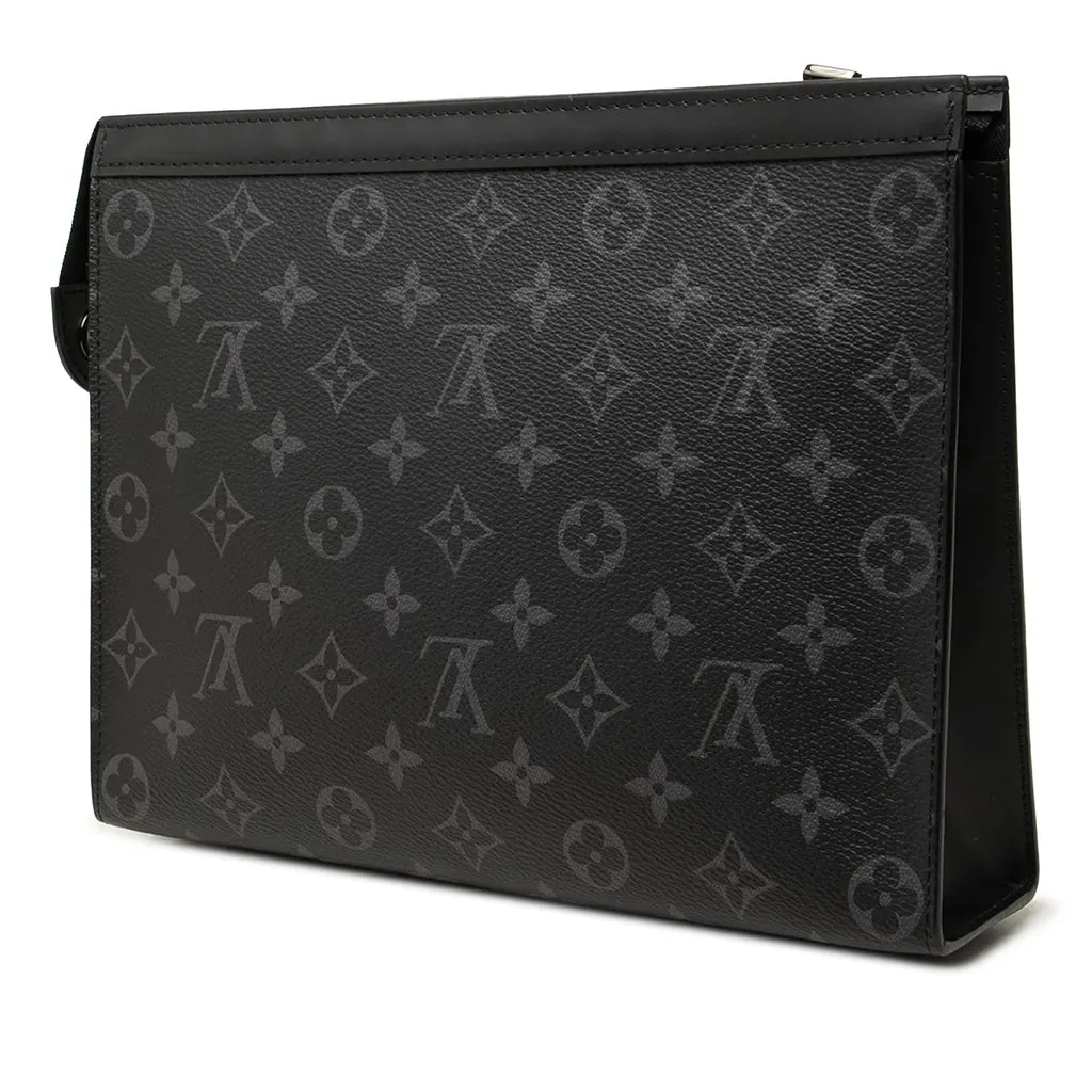 Louis Vuitton Monogram Eclipse Pochette Voyage MM Black Canvas Good - Back View