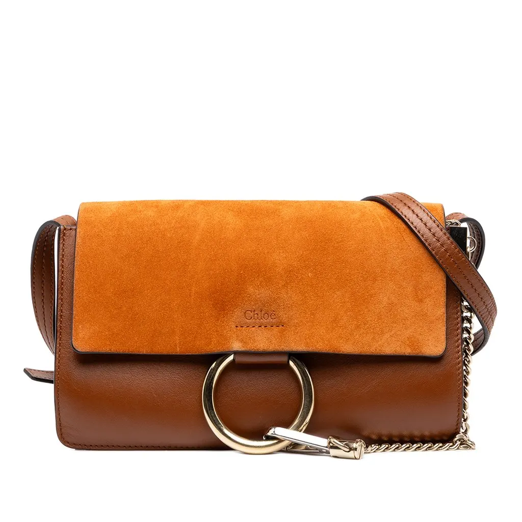 Chloé Small Suede and Calfskin Faye Crossbody Brown Leather Very good - Front View