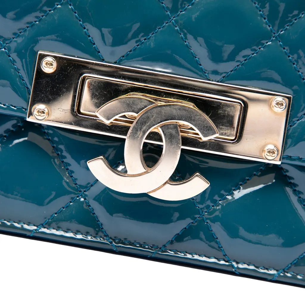 Chanel Quilted Patent Golden Class East West Wallet on Chain Blue Leather Very good - Box View