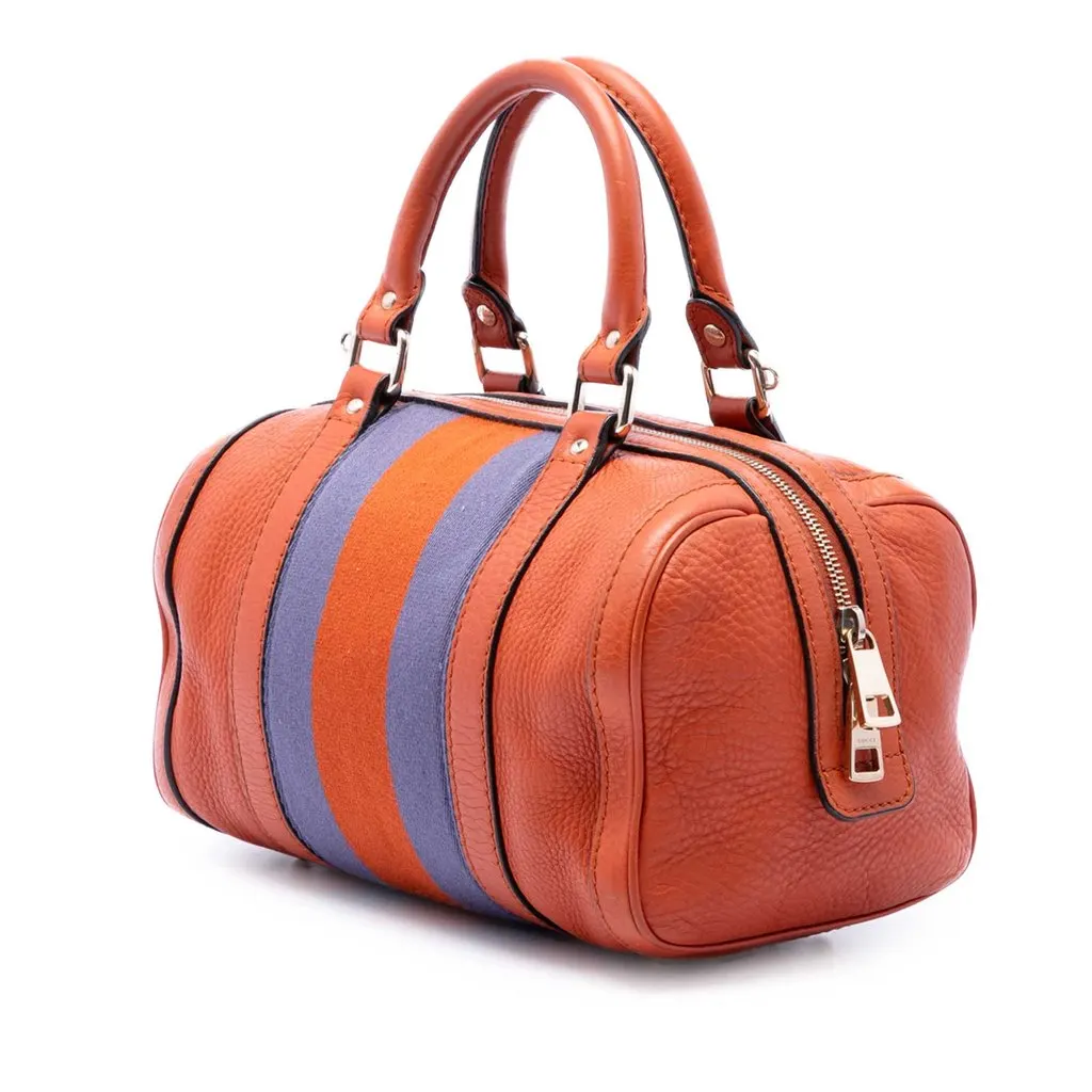 Gucci Small Calfskin Web Joy Boston Bag Orange Leather Very good - Back View