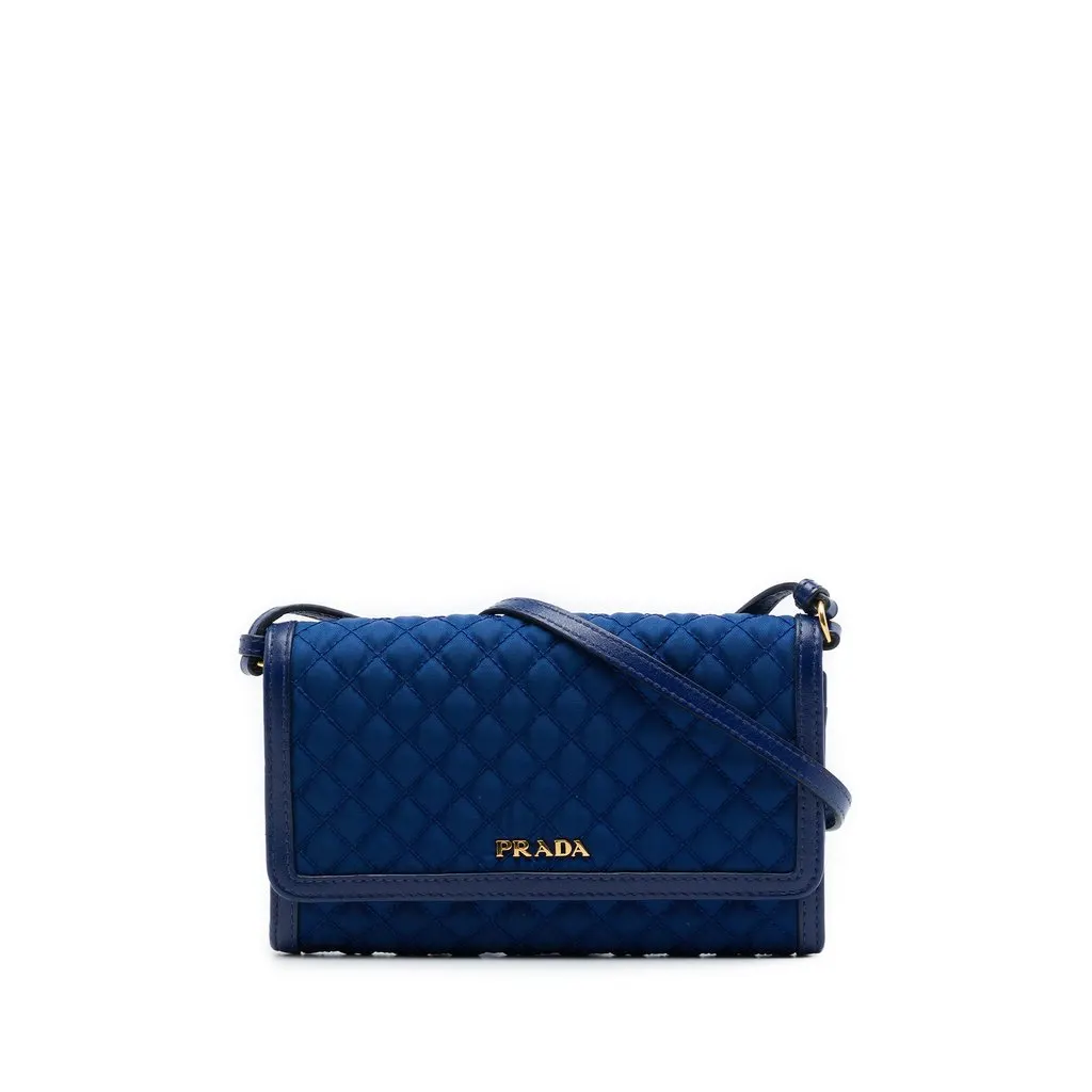Prada Impuntu Tessuto Wallet on Strap Blue Very good - Front View