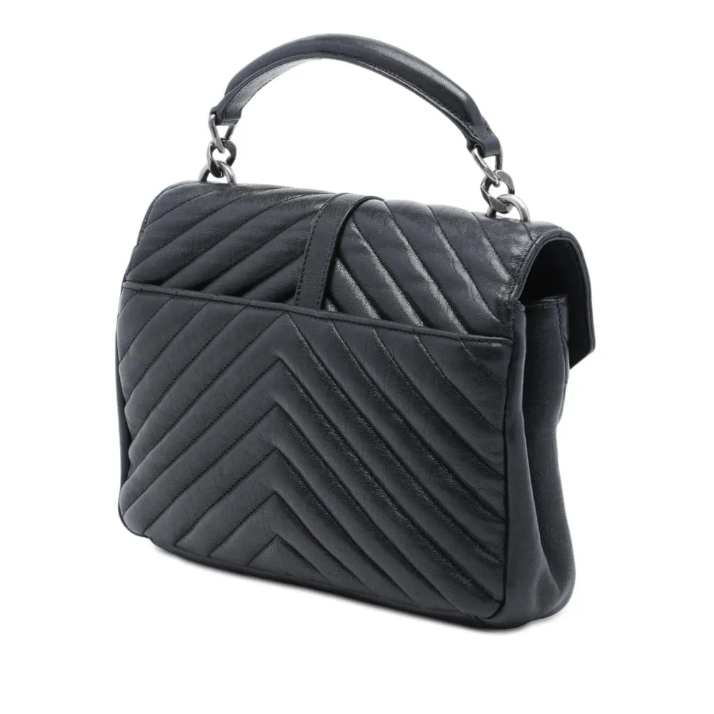Saint Laurent Medium Chevron Sheepskin Monogram College Satchel Black Leather Very good - Back View