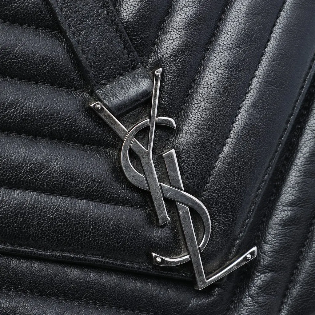 Saint Laurent Medium Chevron Sheepskin Monogram College Satchel Black Leather Very good - Box View