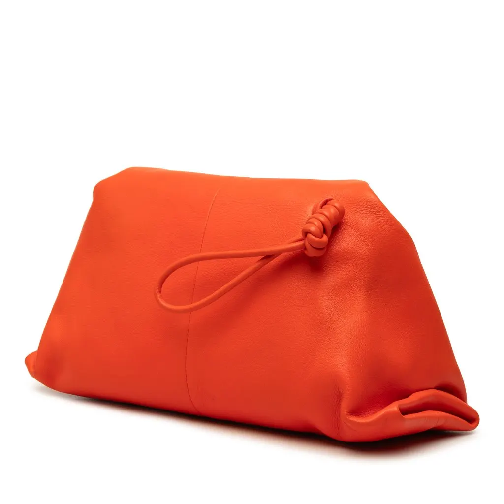Bottega Veneta Lambskin Trine Fold Over Clutch Orange Leather Good - Back View