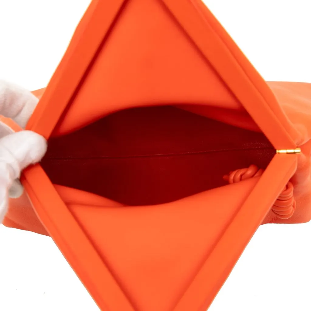 Bottega Veneta Lambskin Trine Fold Over Clutch Orange Leather Good - Model View
