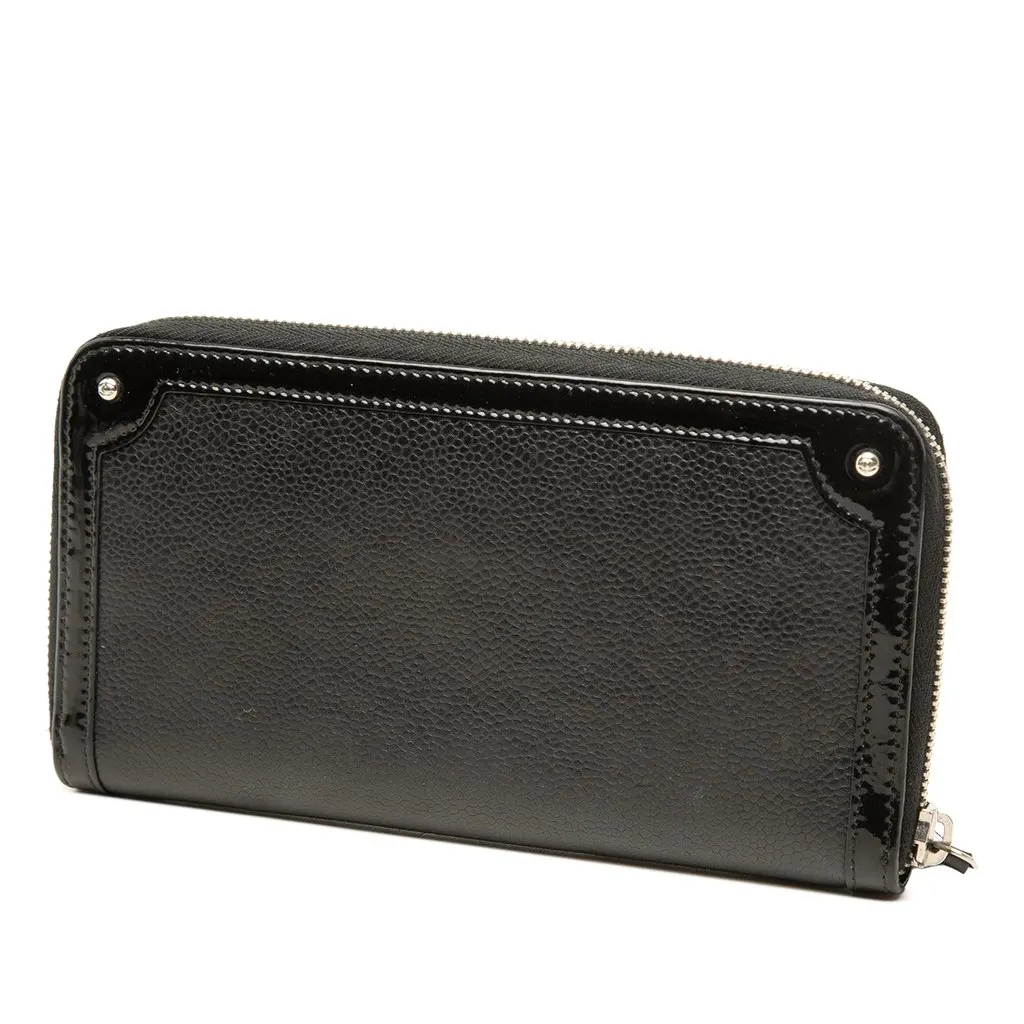 Chanel CC Caviar and Patent Zip Around Long Wallet Black Leather Very good - Back View