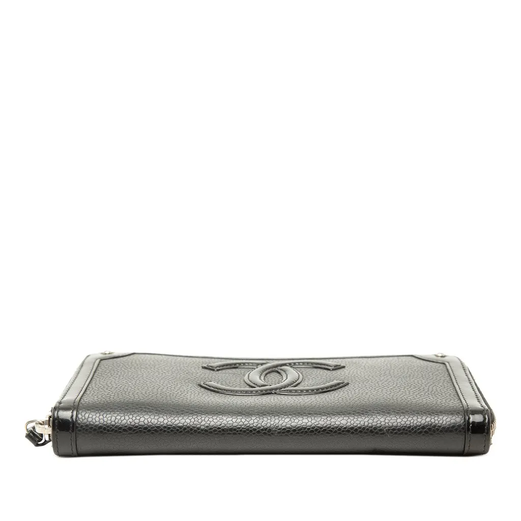 Chanel CC Caviar and Patent Zip Around Long Wallet Black Leather Very good - Inside View