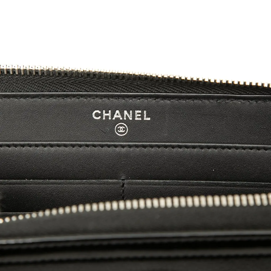 Chanel CC Caviar and Patent Zip Around Long Wallet Black Leather Very good - Box View
