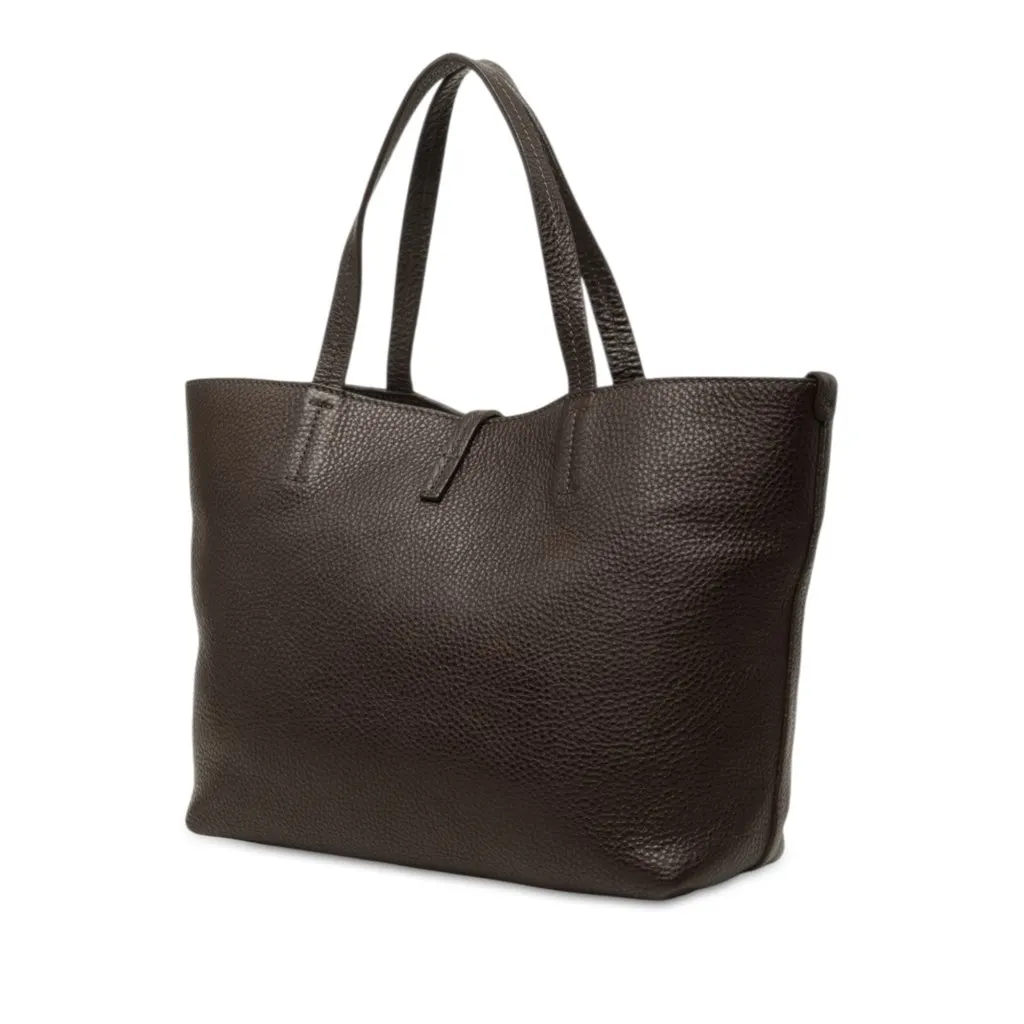Salvatore Ferragamo Pebbled Calfskin Gancini Bice Handbag Brown Leather Good - Back View