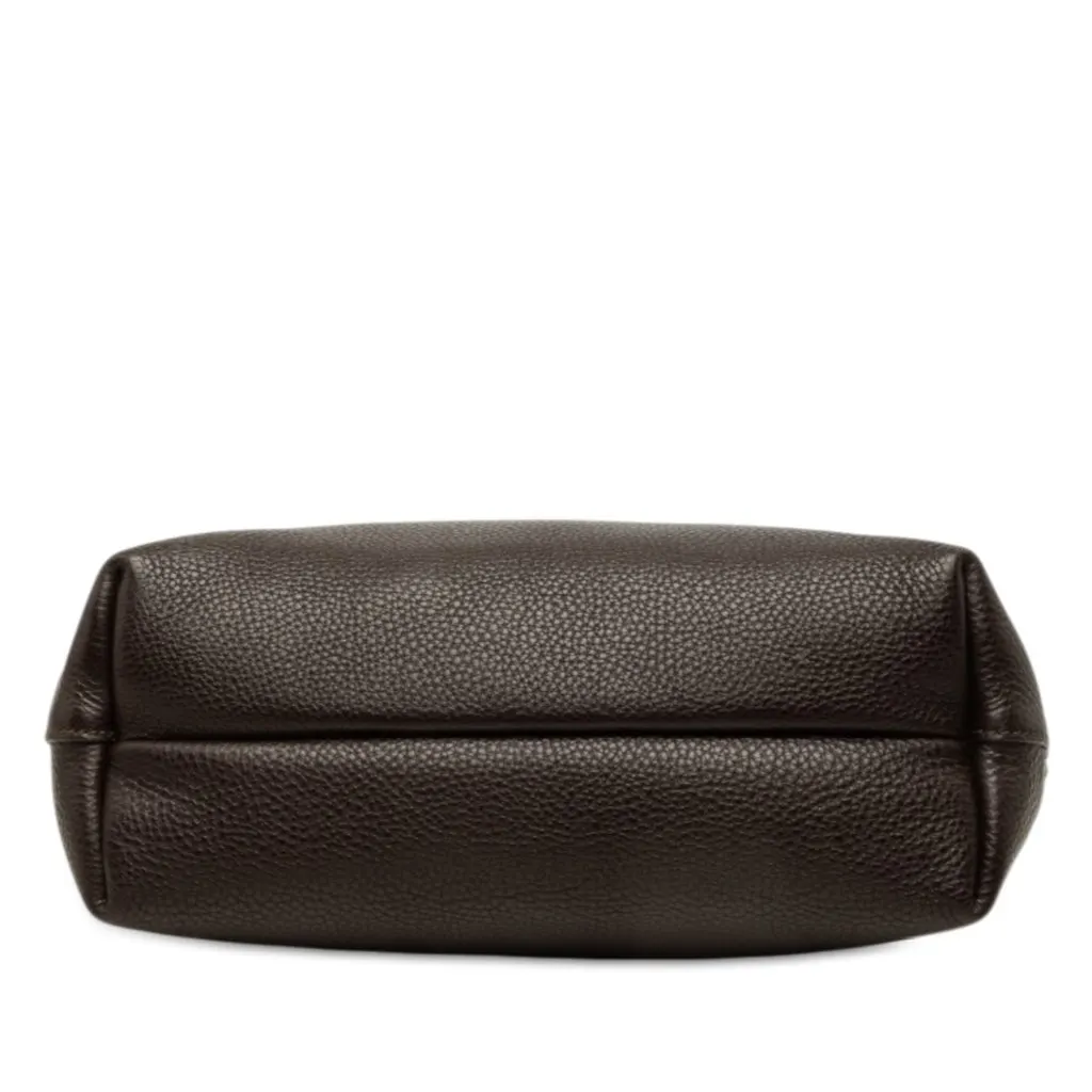 Salvatore Ferragamo Pebbled Calfskin Gancini Bice Handbag Brown Leather Good - Inside View