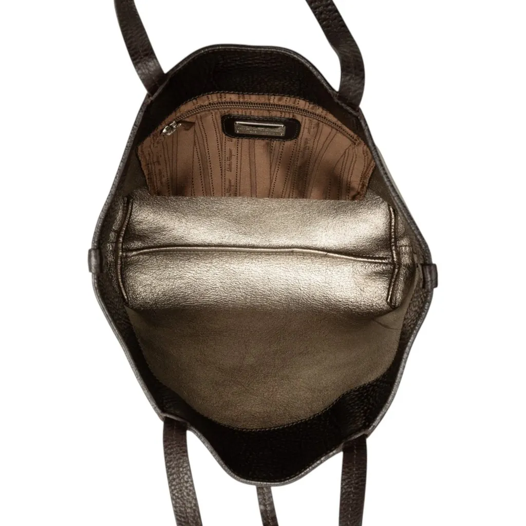 Salvatore Ferragamo Pebbled Calfskin Gancini Bice Handbag Brown Leather Good - Model View