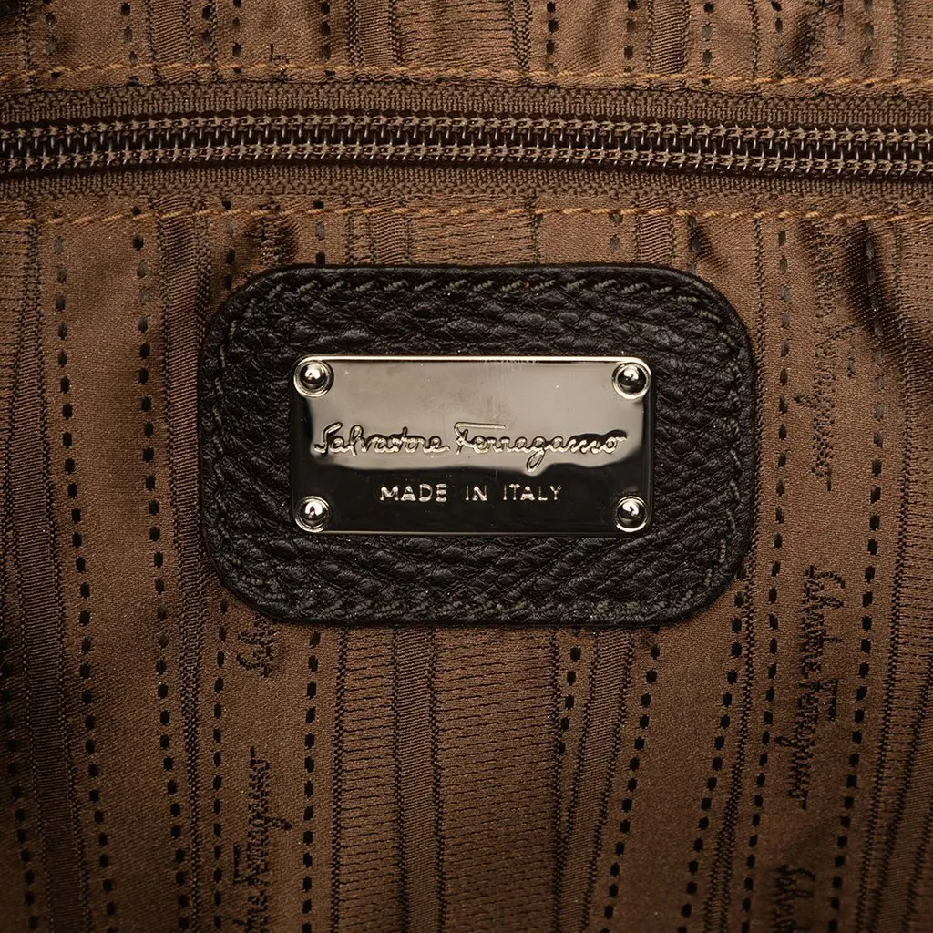 Salvatore Ferragamo Pebbled Calfskin Gancini Bice Handbag Brown Leather Good - Box View